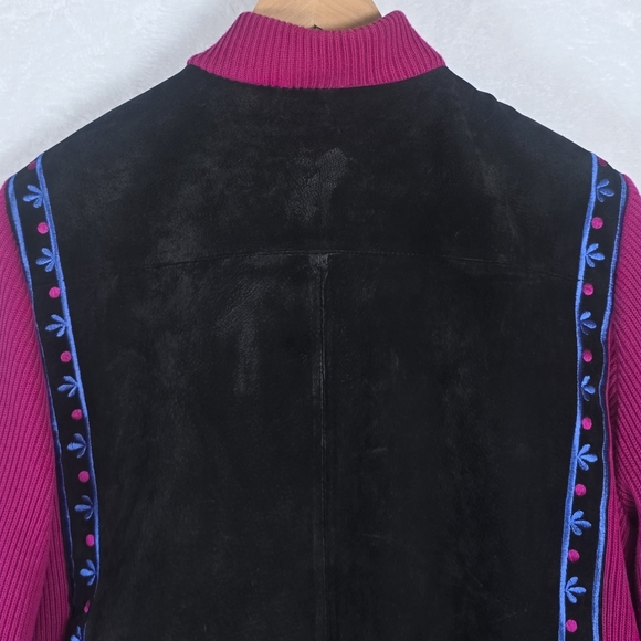 Bob Mackie Leather Wearable Art Embroidered Abstract Zip Jacket Ribbed Sleeve 1X - Picture 6 of 13